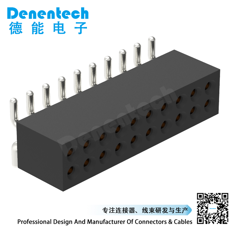 Denentech 工厂直供 1.27MM圆P排母H3.80xW3.25双排立贴弯针圆孔排母